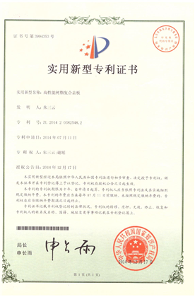 Patent Certificate of High Performance Resin Entry